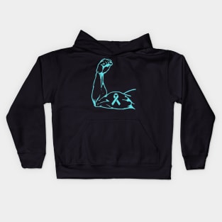 Flexed arm with Teal Awareness Ribbon Kids Hoodie